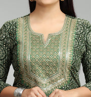 Nainika Green Rayon Embroidered  A-Line Kurta