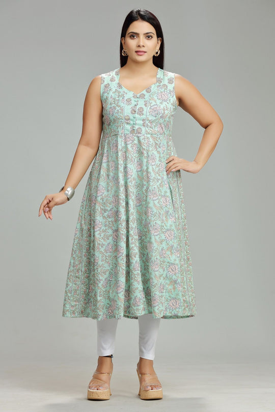 Nandita Pastel Green Cotton Sleeves Kurti