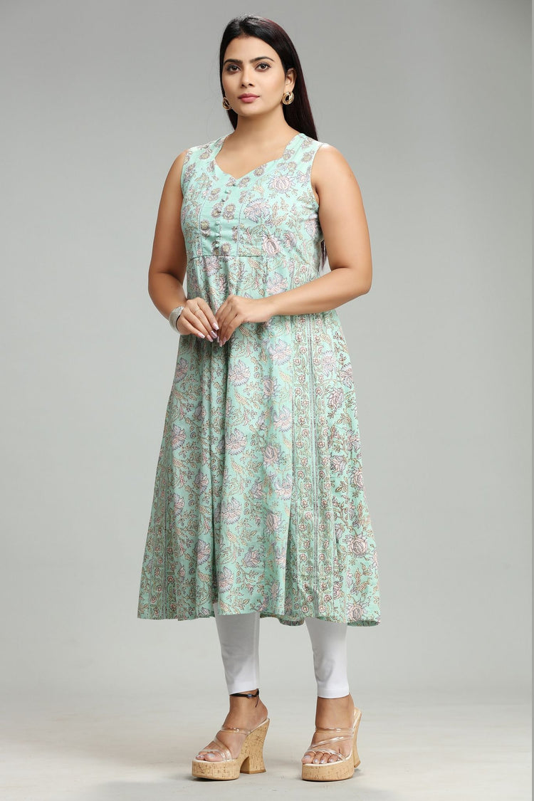 Nandita Pastel Green Cotton Sleeves Kurti
