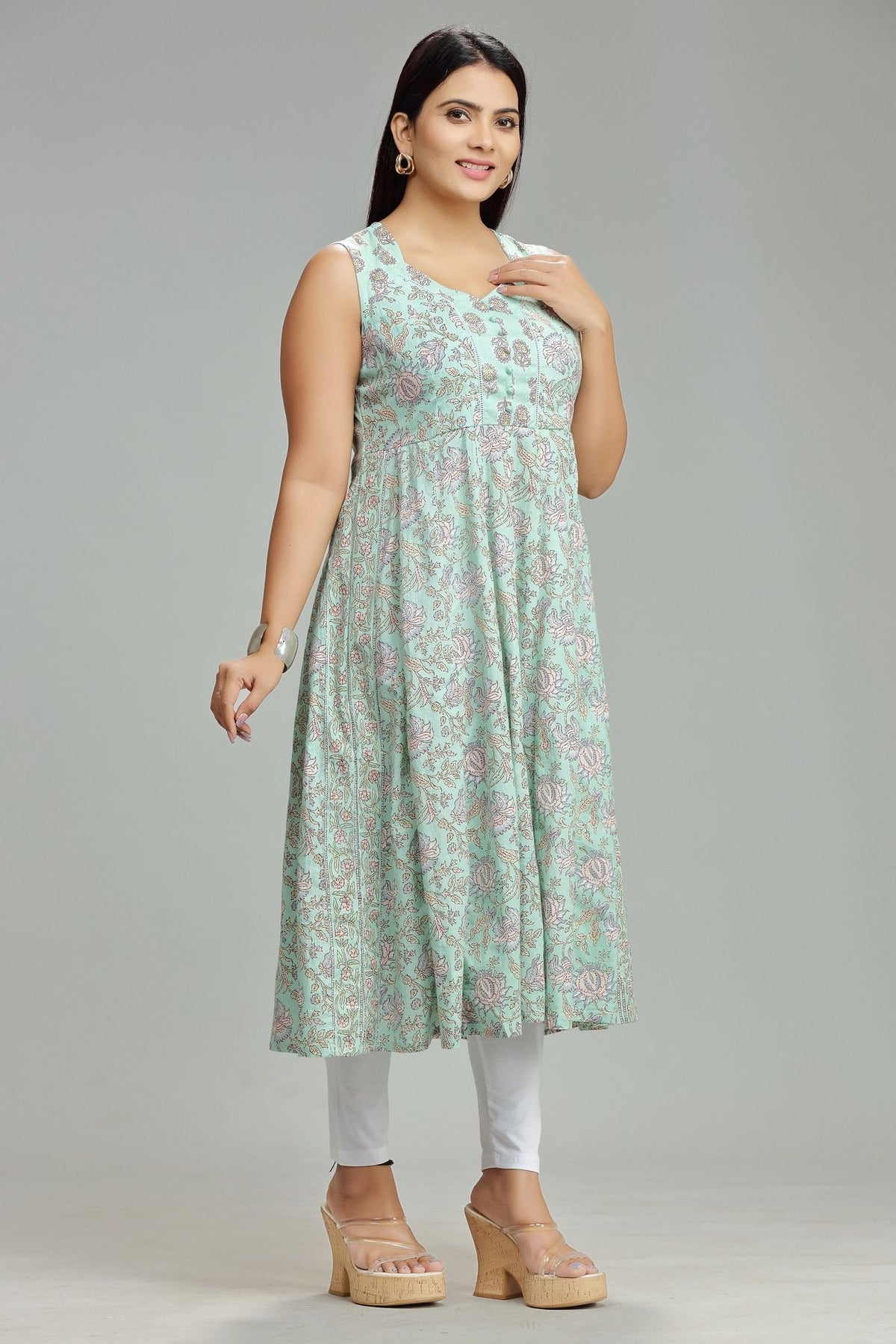 Nandita Pastel Green Cotton Sleeves Kurti