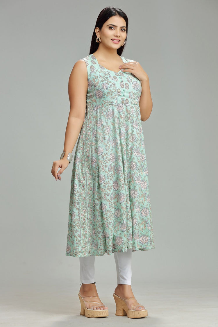 Nandita Pastel Green Cotton Sleeves Kurti