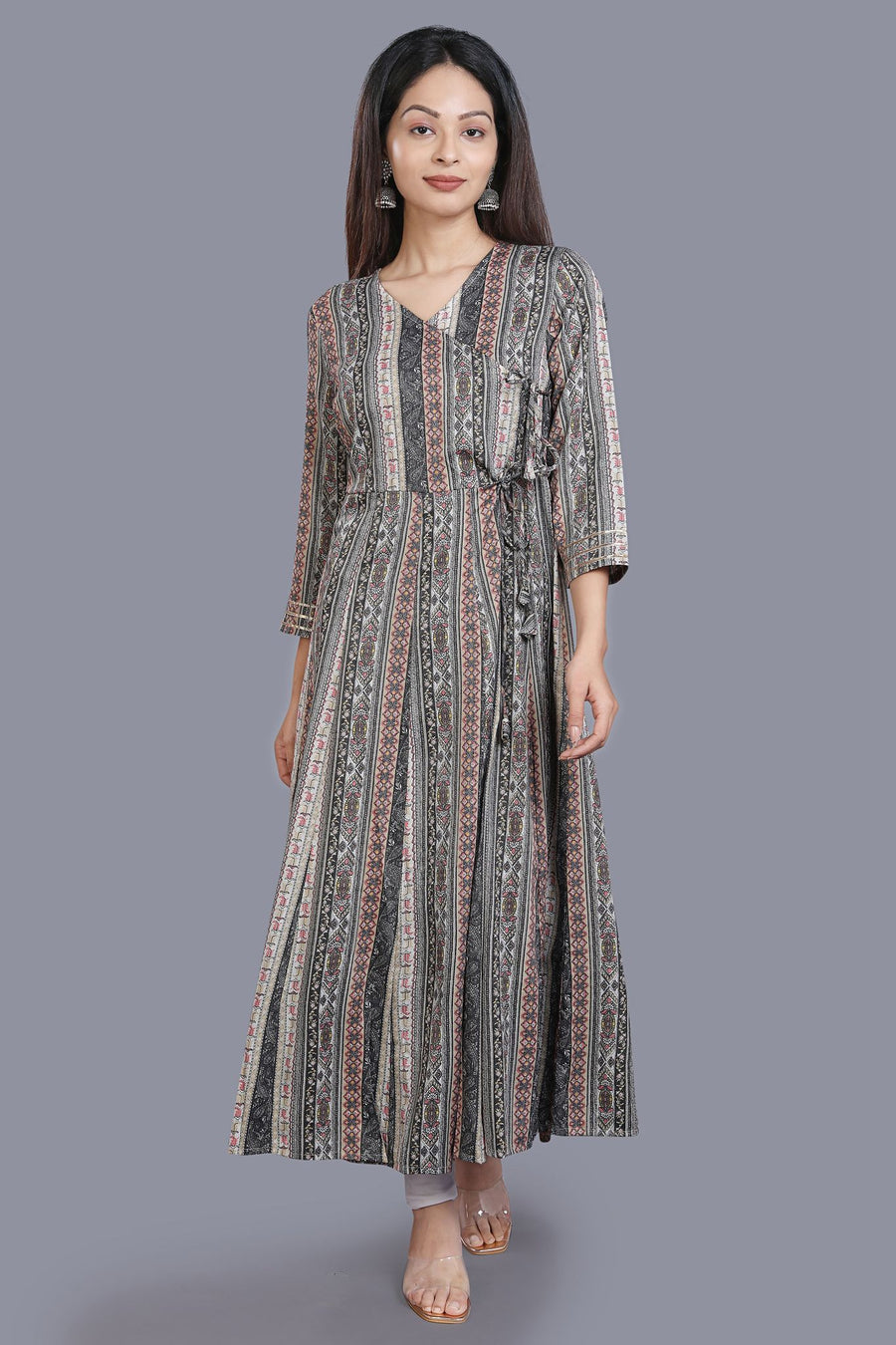 Niesha Gray Rayon A Line Kurta