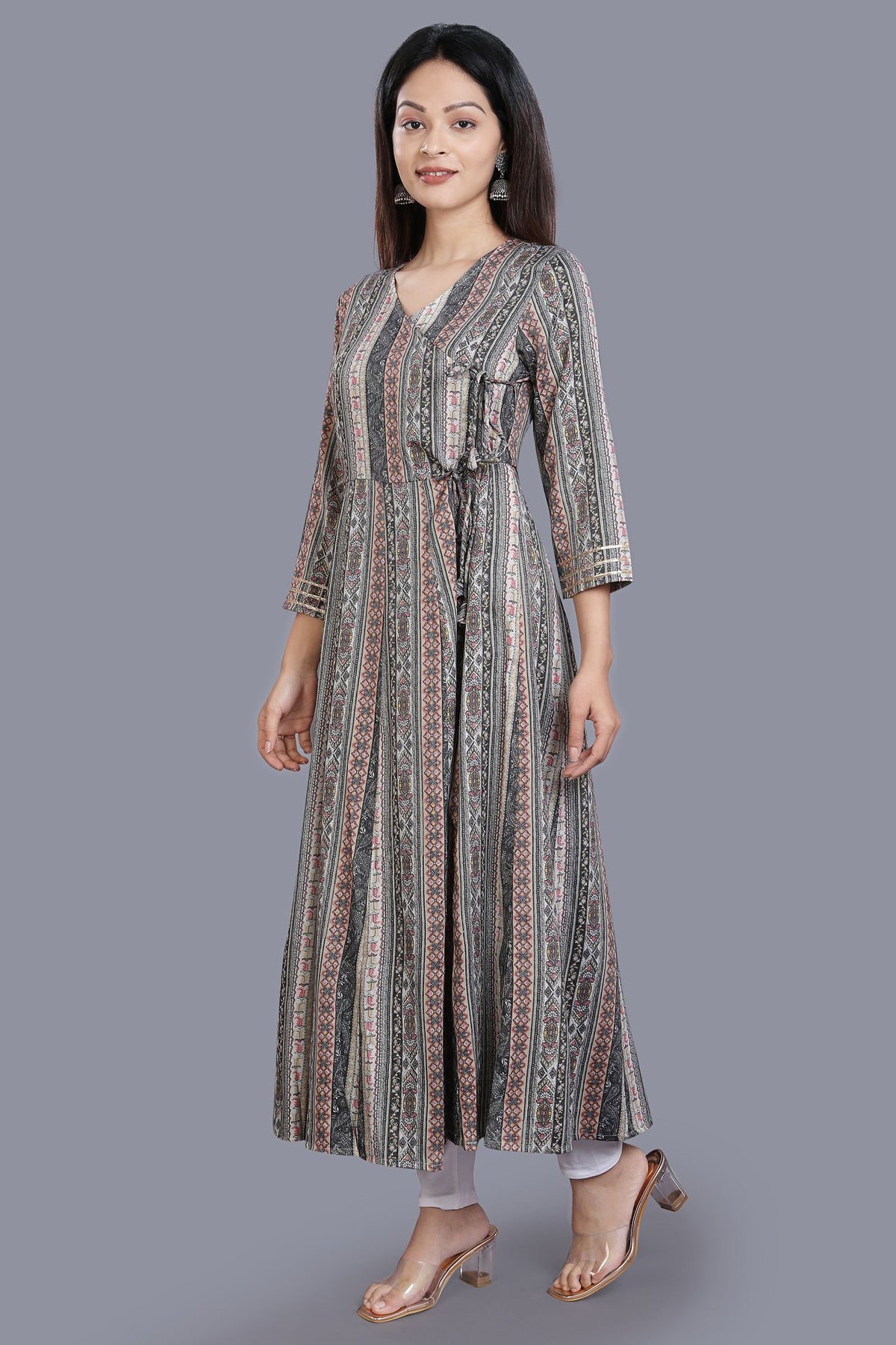 Niesha Gray Rayon A Line Kurta