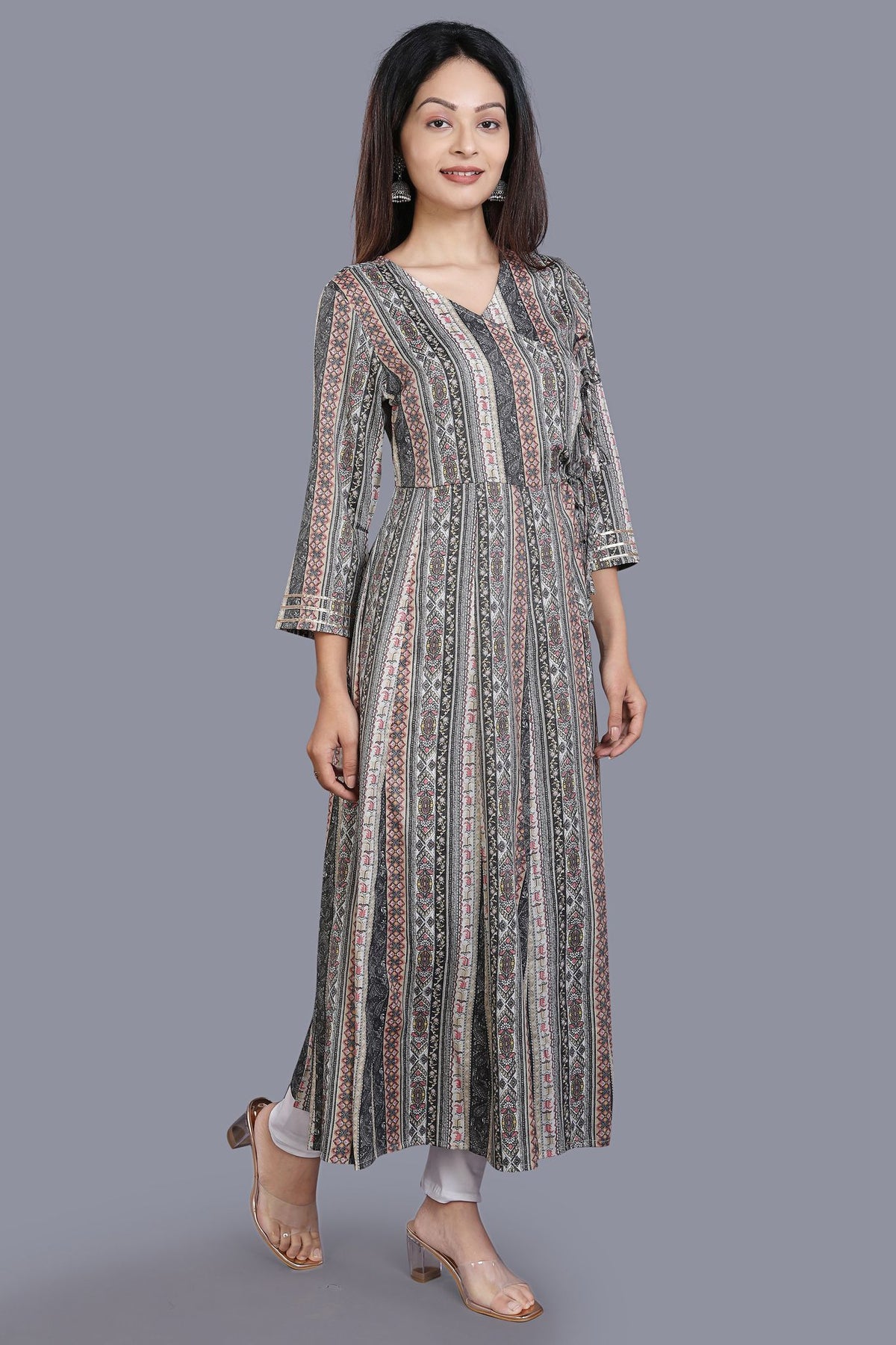 Niesha Gray Rayon A Line Kurta