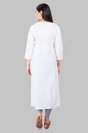 Nyla White Cotton Embroidered A-Line Kurta