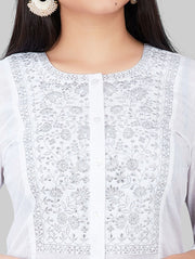 Nyla White Cotton Embroidered A-Line Kurta