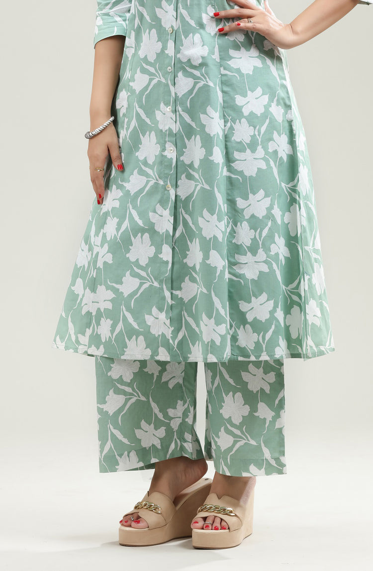 Pista Green Jaipuri Cotton Straight Fit Printed Pant