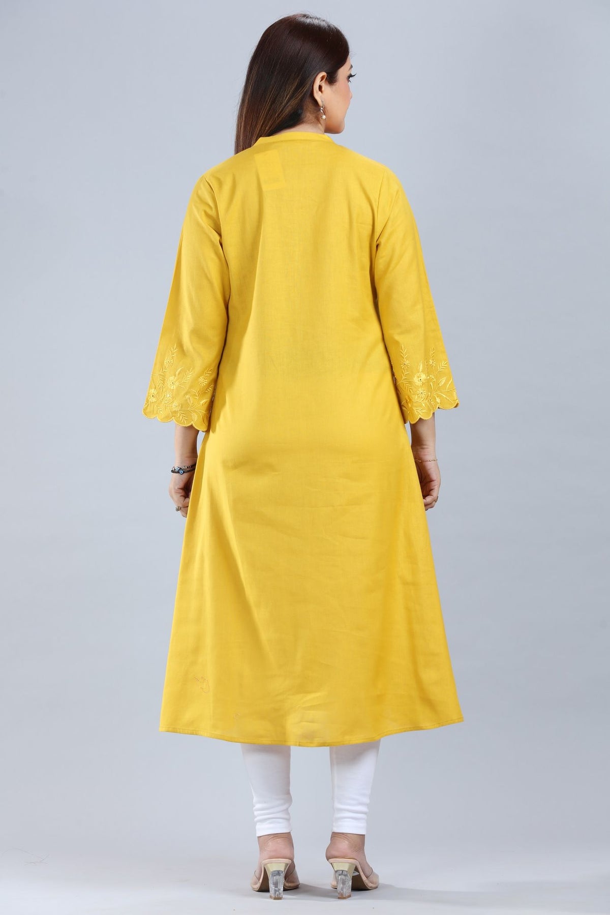 Mustard Cotton A-Line Pintex Kurta