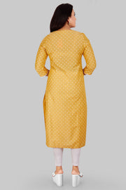 Parveen Yellow Cotton Silk Straight Kurtis