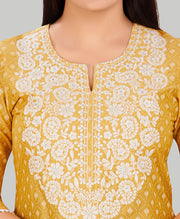 Parveen Yellow Cotton Silk Straight Kurtis