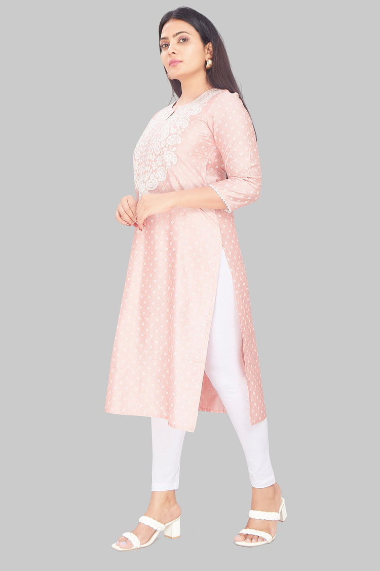Parveen Baby Pink Cotton Silk Straight Kurtis