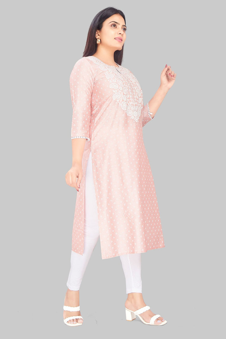 Parveen Baby Pink Cotton Silk Straight Kurtis