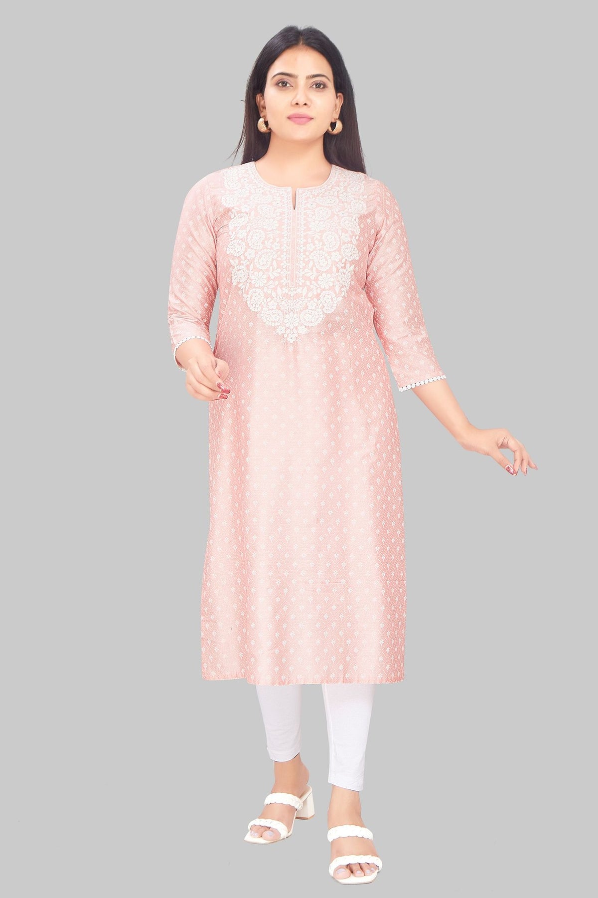 Parveen Baby Pink Cotton Silk Straight Kurtis