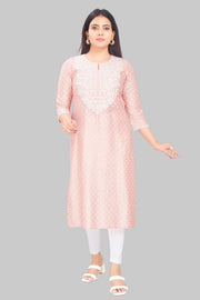 Parveen Baby Pink Cotton Silk Straight Kurtis