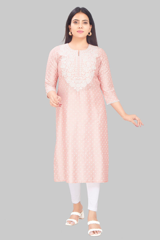 Parveen Baby Pink Cotton Silk Straight Kurtis