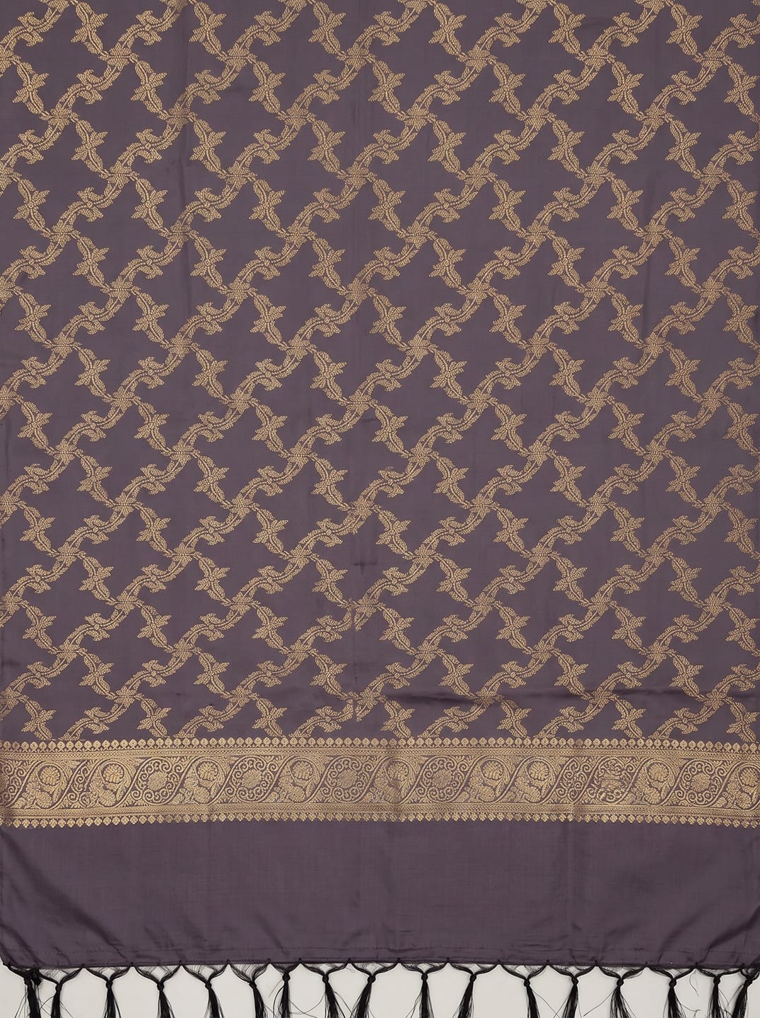 Mauve Silk Woven Dress Material with Embroidered Floral Details