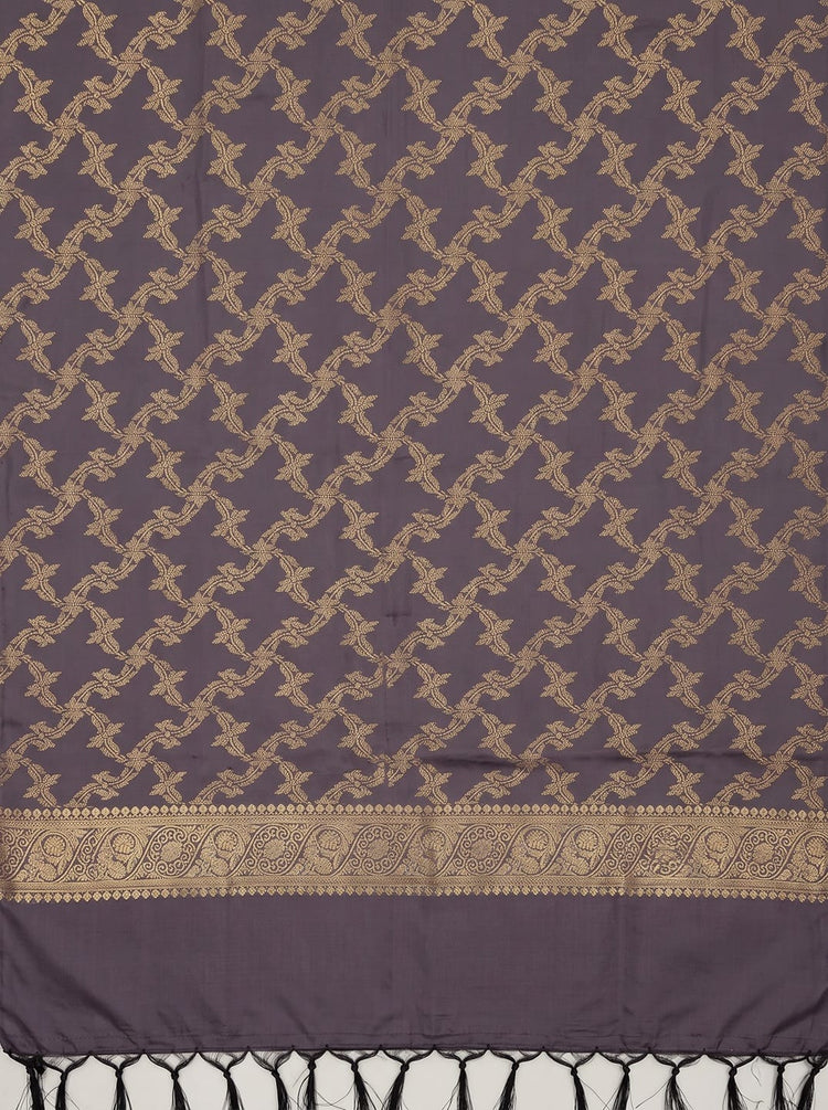Mauve Silk Woven Dress Material with Embroidered Floral Details