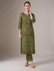 Light Olive Green Bandhani Print Co-Ord Set