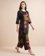 Black Floral Printed Pure Cotton Co-ord Set