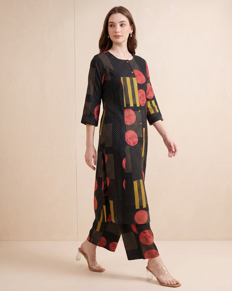 Black Floral Printed Pure Cotton Co-ord Set