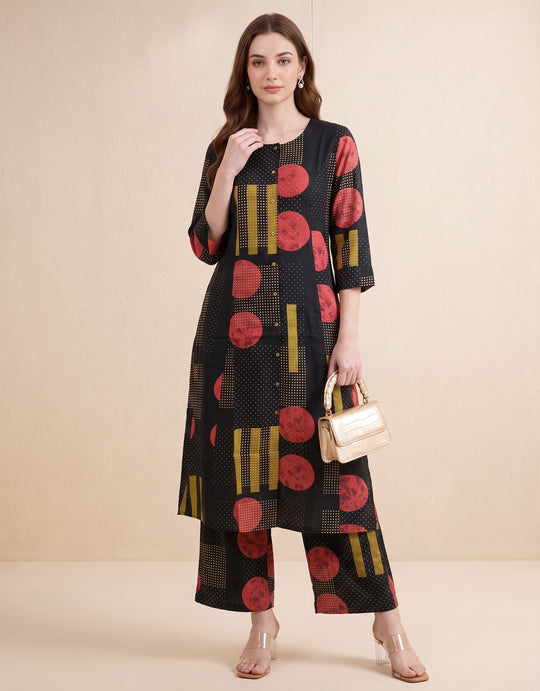 Black Floral Printed Pure Cotton Co-ord Set