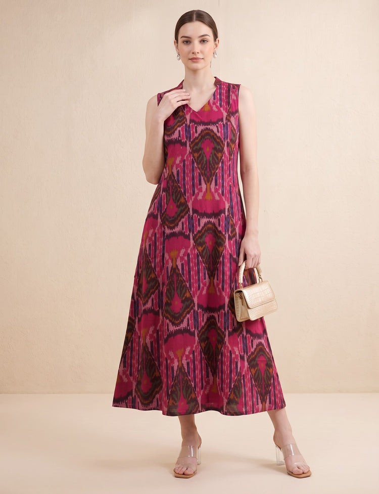 Pink Pure Cotton Medallion Print Straight Kurta