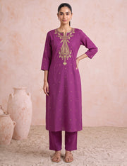 Purple Kashmiri Aari Embroidery Cotton Co-ord Set