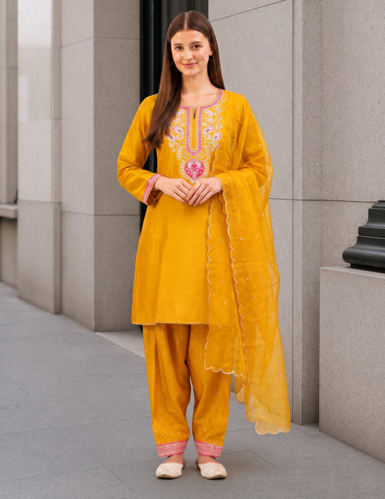 Turmeric Yellow Embroidered Ethnic Suit Set
