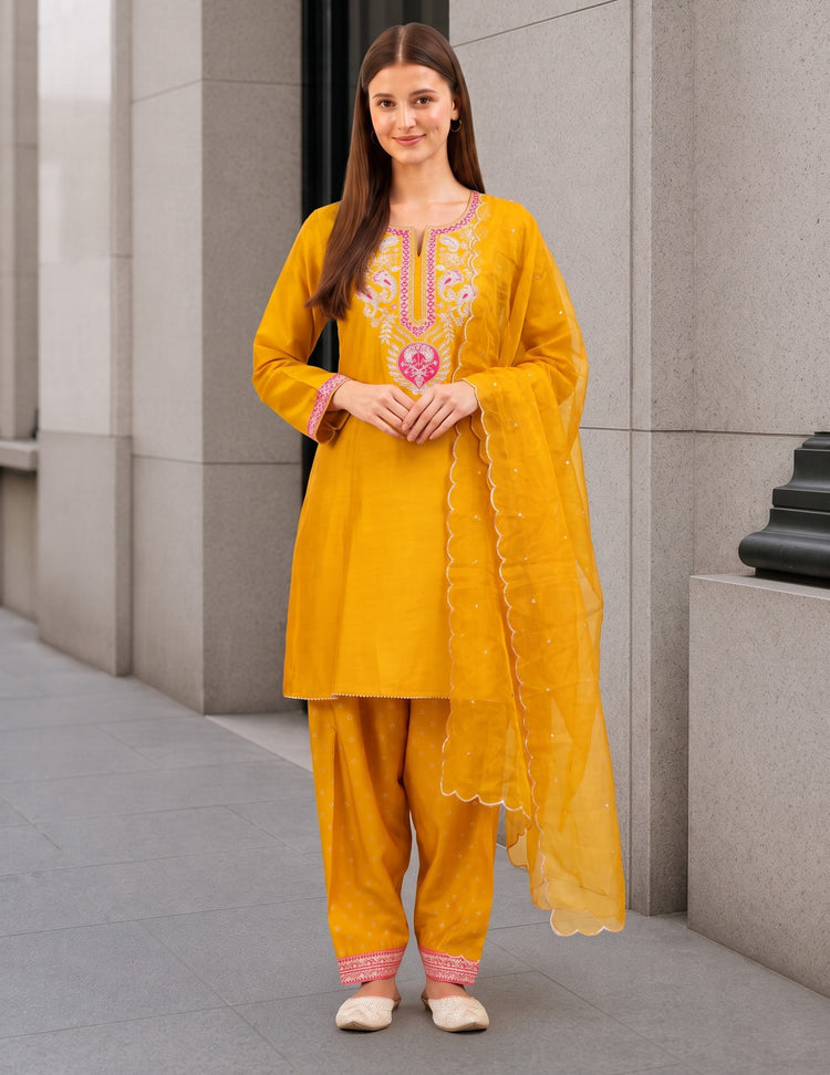 Turmeric Yellow Embroidered Ethnic Suit Set