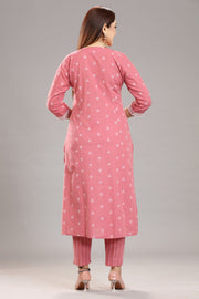 Peach Cotton Straight Embroidered Kurta Pant Co-ord Set for women