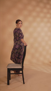 Purple Jaipuri Cotton Floral Printed A Line Kurta Pant Co ord Set