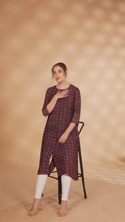 Wine Printed Rayon A Line Kurta