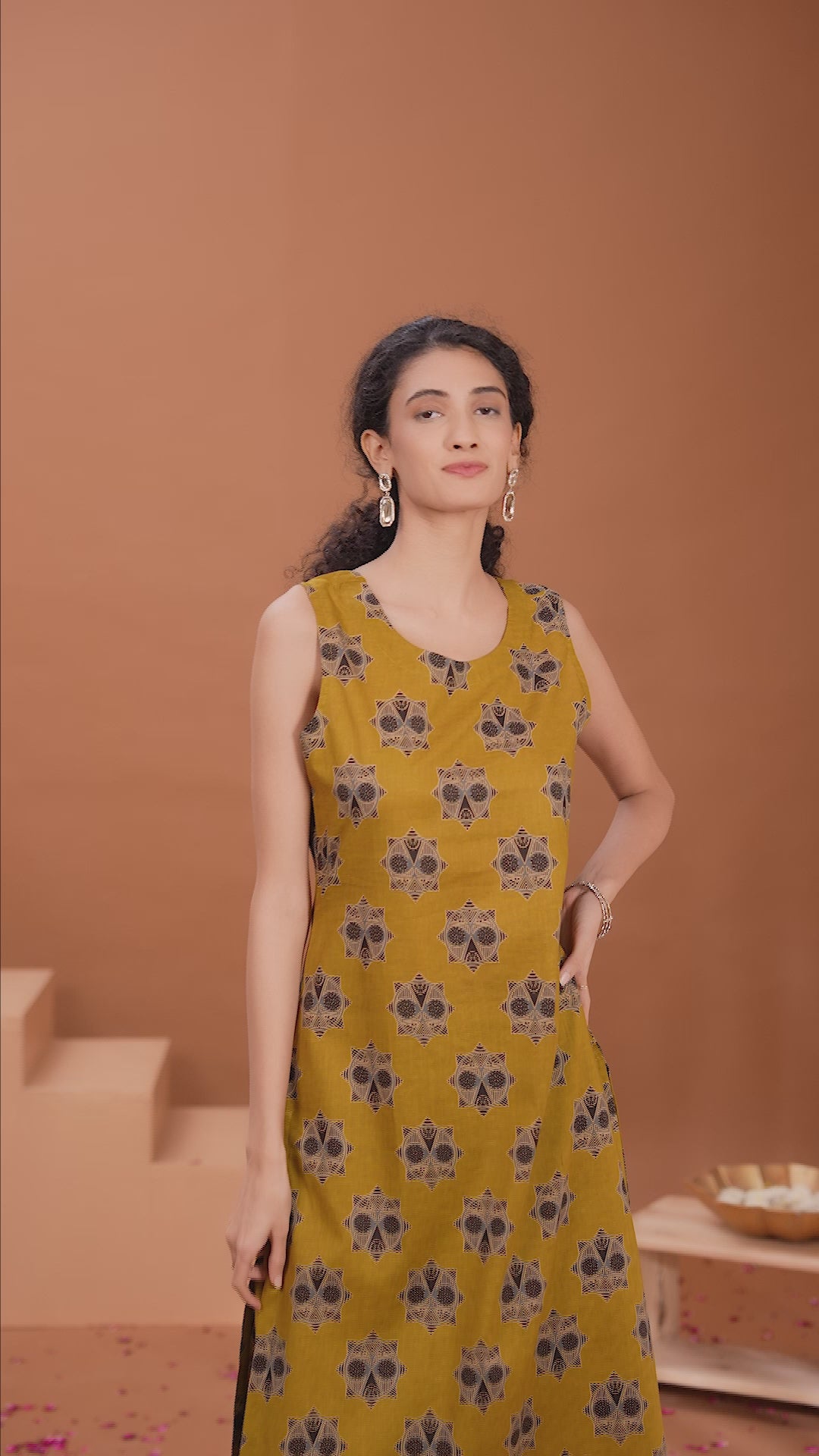 Mustard Floral Printed Cotton A Line Co-ord Set