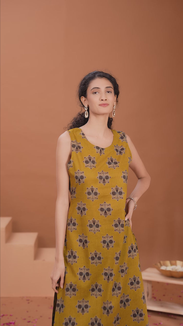 Mustard Floral Printed Cotton A Line Co-ord Set