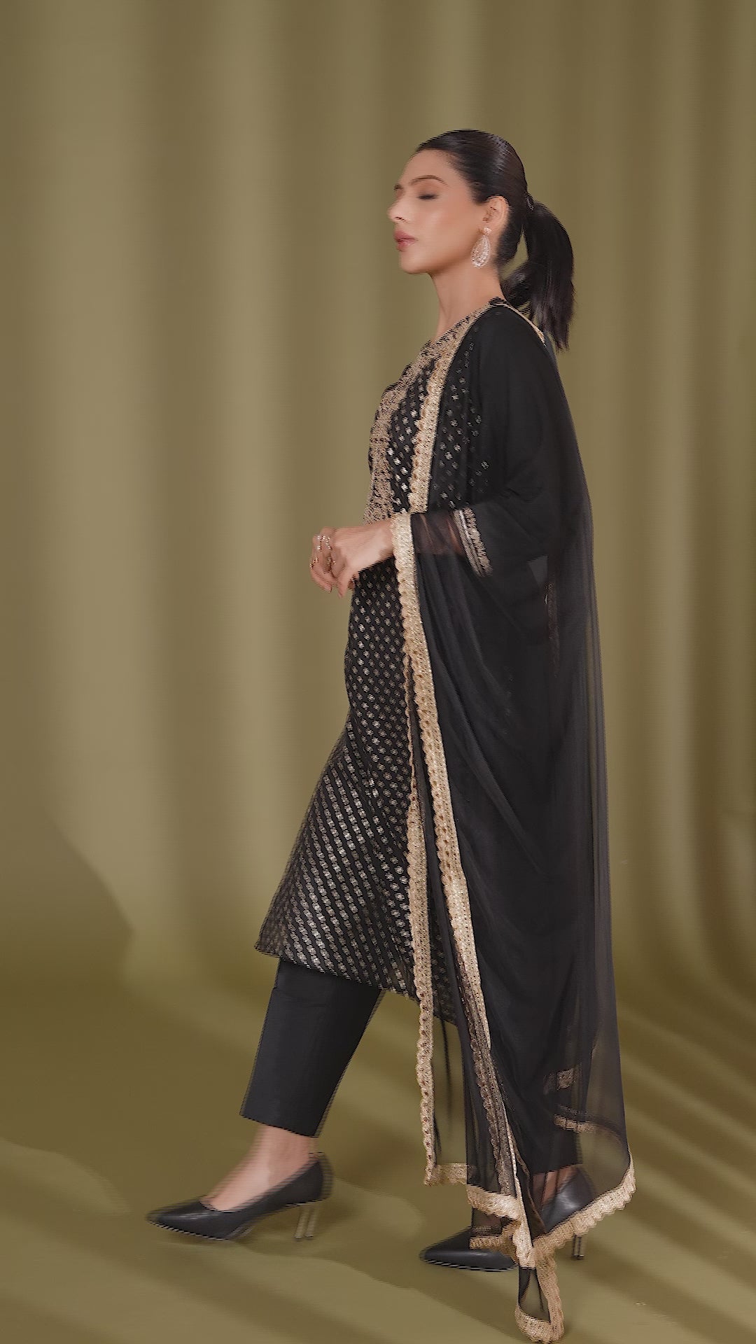 Black Embroidered Straight Ethnic Set