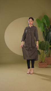 Dark Green Jaipuri Cotton Printed Straight Kurta