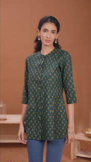 Dark Green Printed Cotton Tunic