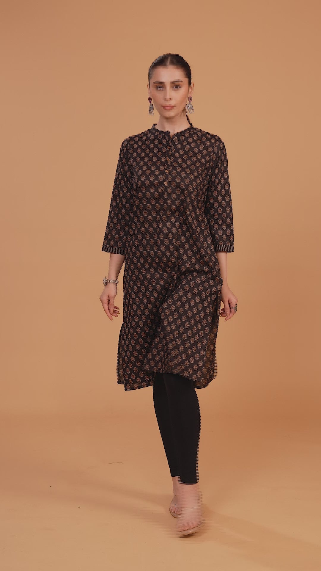 Brown Jaipuri Cotton Straight Printed Kurta