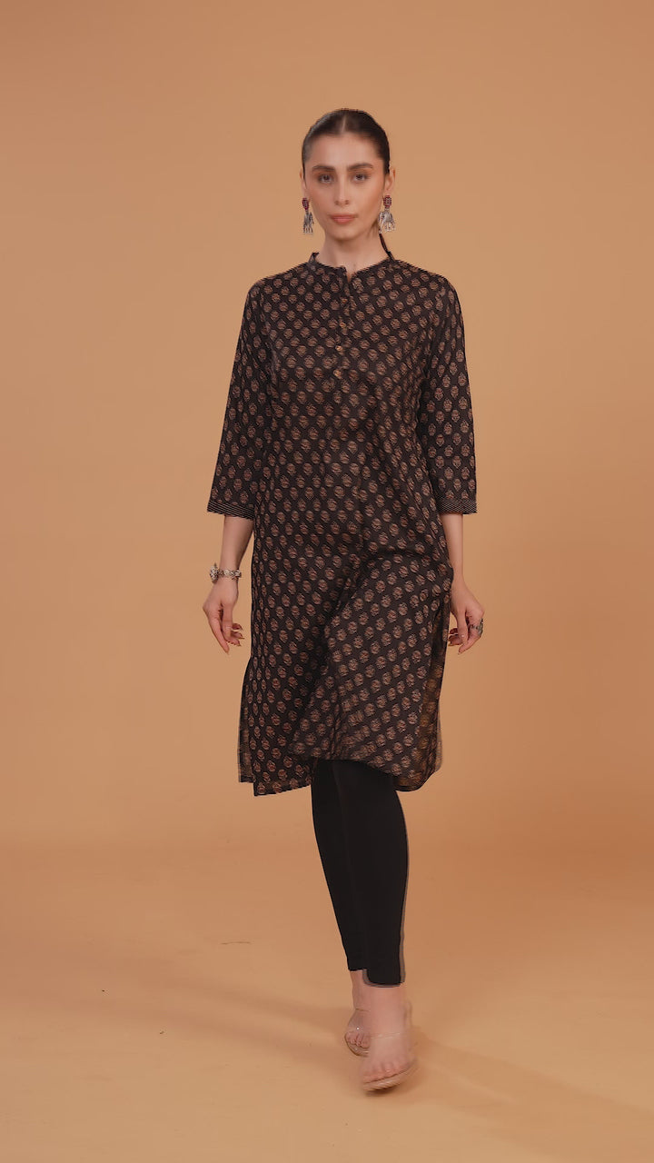 Brown Jaipuri Cotton Straight Printed Kurta