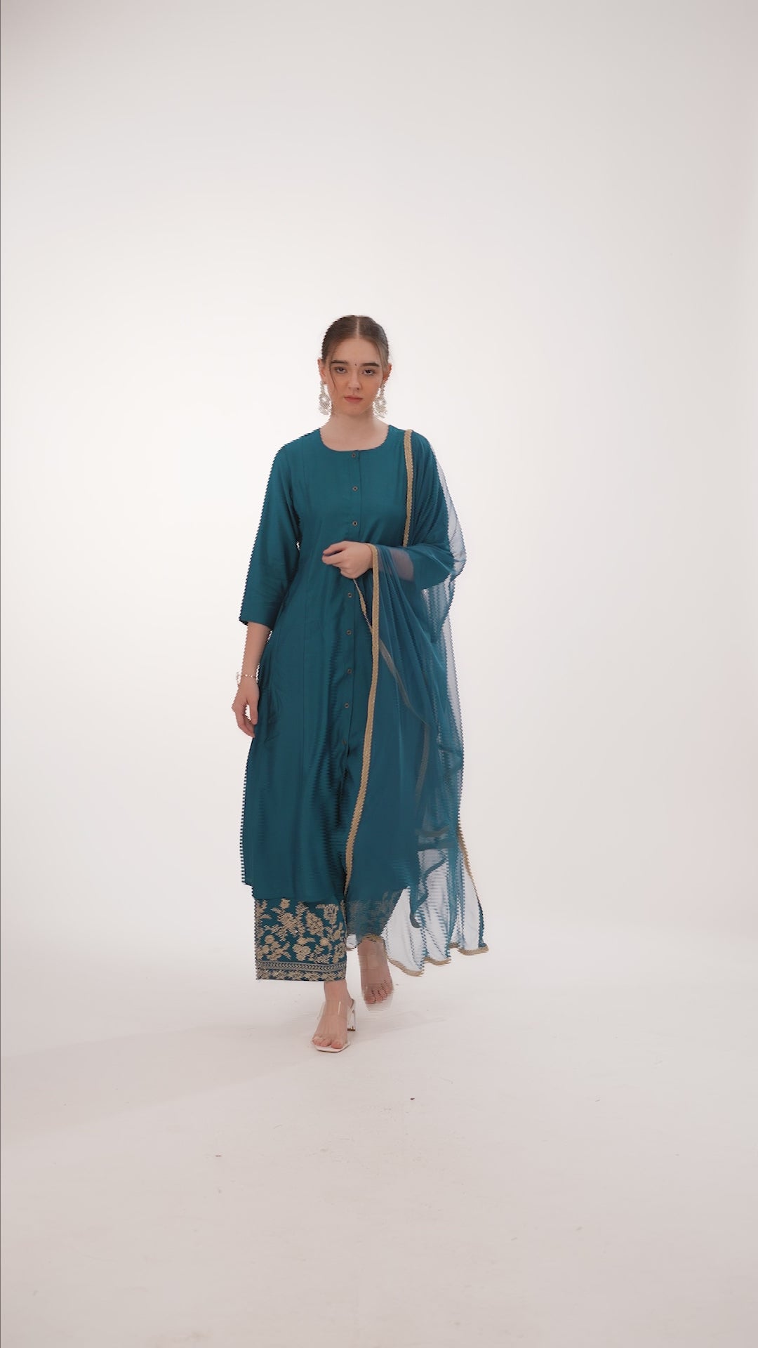 Royal Blue PolySilk Embroidered A Line Kurta Pant and Dupatta Suit Set