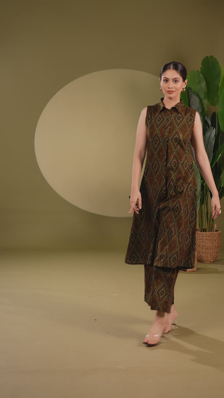 Forest Green Cotton Flex Printed A Line Kurta Pant Co ord Set