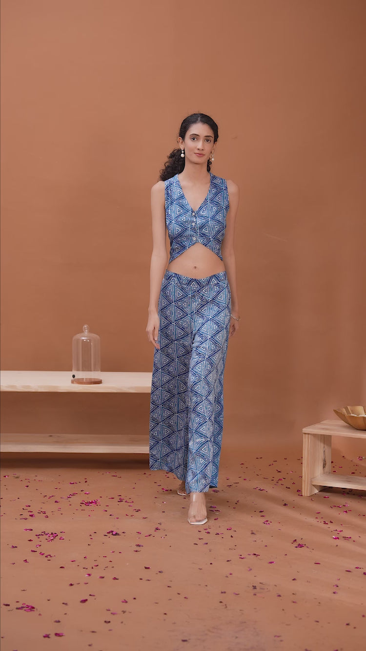 Indigo Printed Waistcoat Co-ord Set