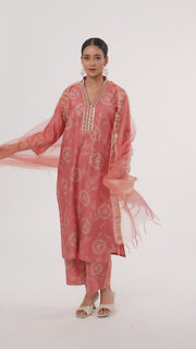 Peach Viscose Embroidered Straight Kurta Pant and Dupatta Suit Set