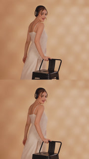 Cream Embroidered Flex Cotton A Line Sleeveless Kurta Pant Co Ord Set for women