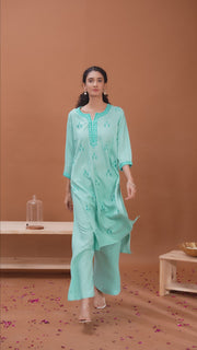 Sky Blue Embroidered Straight Cotton Co-ord Set