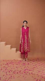 Magenta Embroidered A-Line Co-ord Set