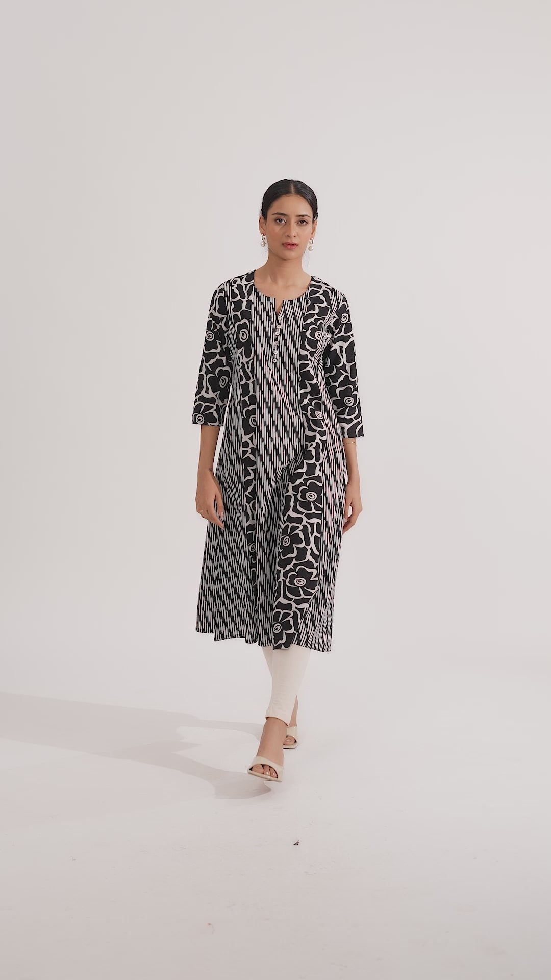 Black Cotton Flex Printed A Line Kurta