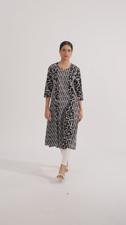 Black Cotton Flex Printed A Line Kurta