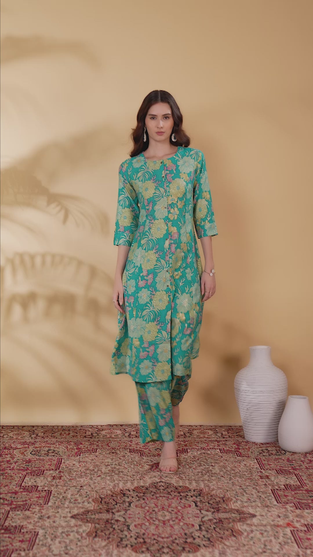 Sea Green Viscose Printed Straight Kurta Pant Co ord Set