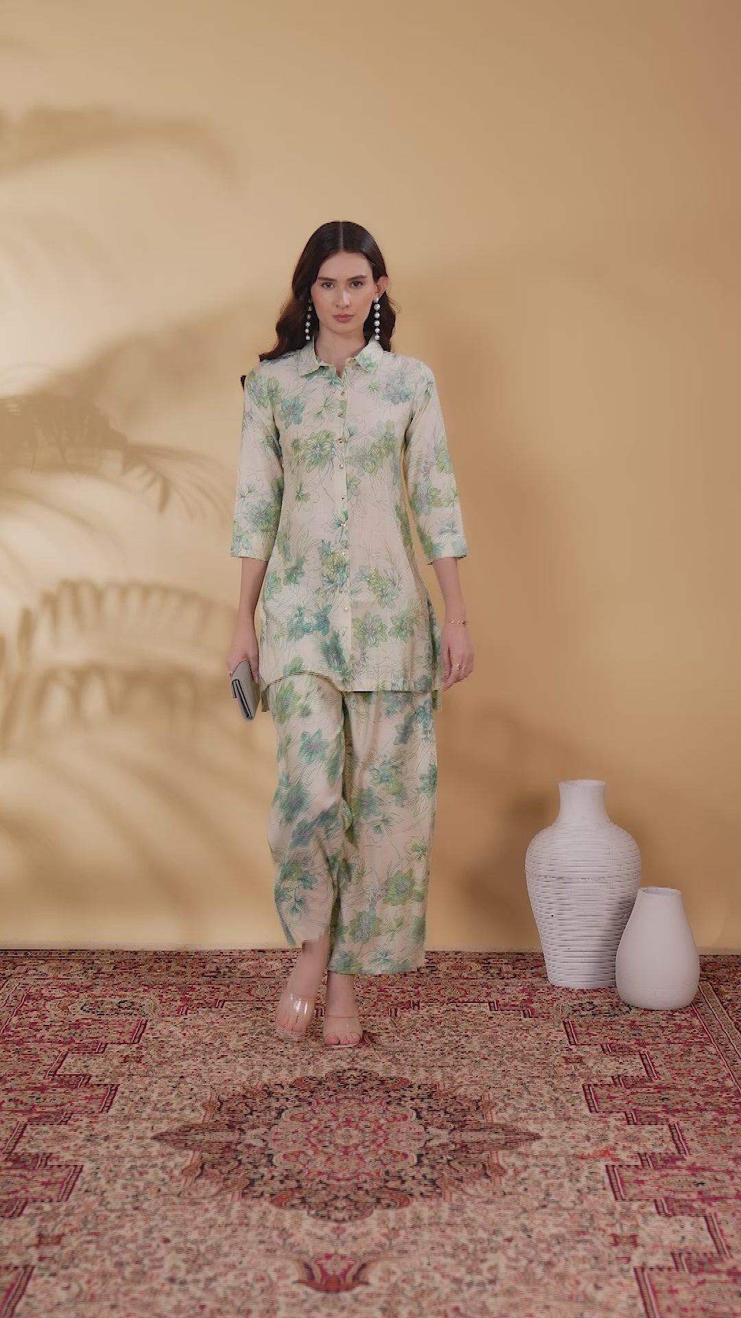 Off White Viscose Printed Straight Kurta Pant Co ord Set